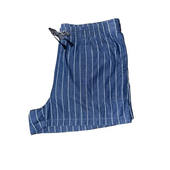 J.Crew Blue Stripe Chambray Pull On Shorts Nautical Coastal Elastic Waist Sz M - Picture 2 of 11